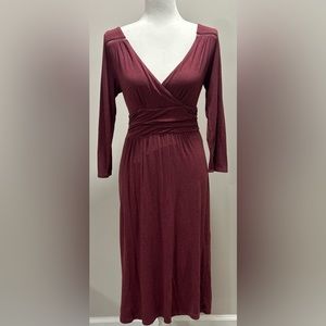 MAEVE Anthropologie Galena Dress Burgundy Jersey Faux Wrap Womens Size Medium